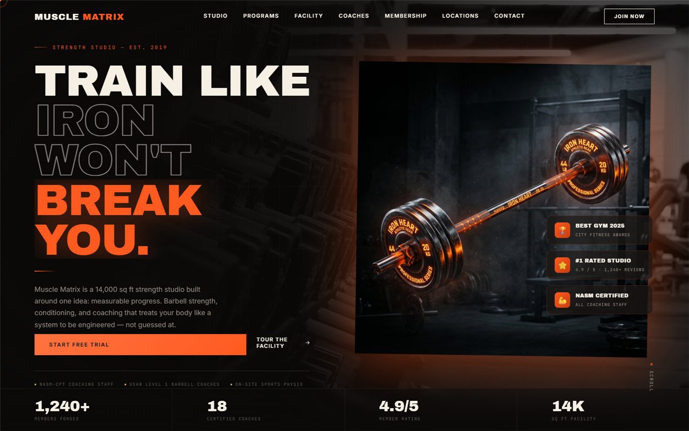 Muscle Matrix — strength studio membership platform built by Gleyon
